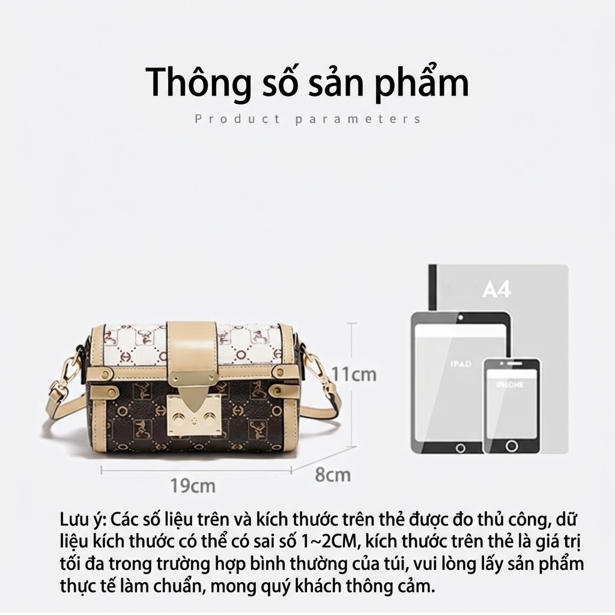 Túi Đeo Chéo Nữ Dáng Tròn Họa Tiết Vintage Phong Cách Cao Cấp Màu Nâu chi tiết 13