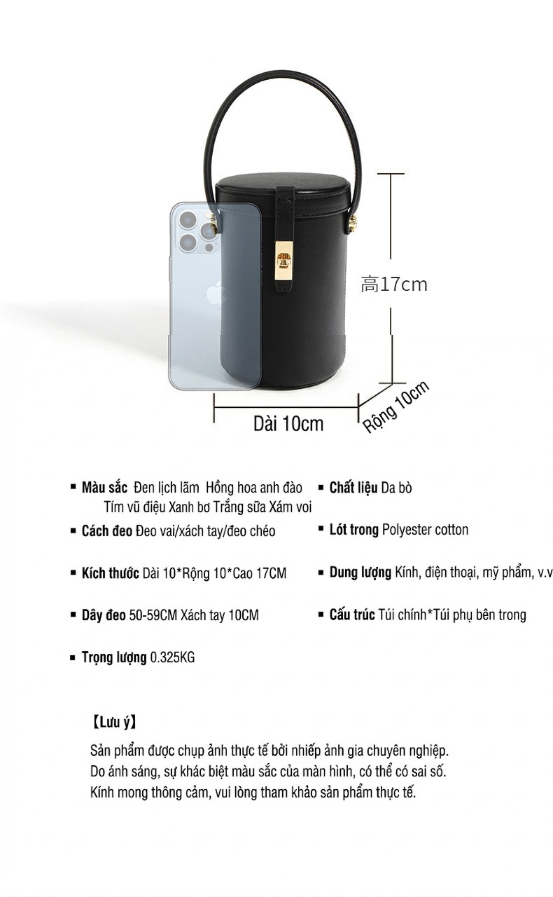 Túi Đeo Chéo Nữ Dáng Tròn Mini Xách Tay Thời Trang Màu Đen chi tiết 4