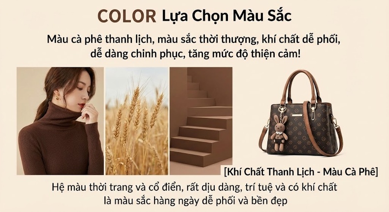 Túi Đeo Chéo Nữ Dáng Trống Mini Có Dây Xích Đeo Vai Màu Nâu chi tiết 6