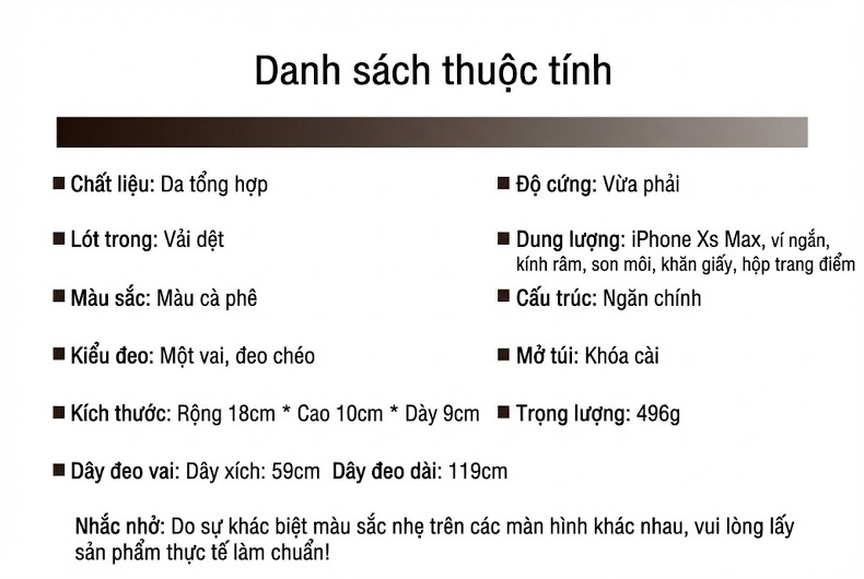 Túi Đeo Chéo Nữ Dáng Trống Mini Có Dây Xích Đeo Vai Màu Nâu chi tiết 9