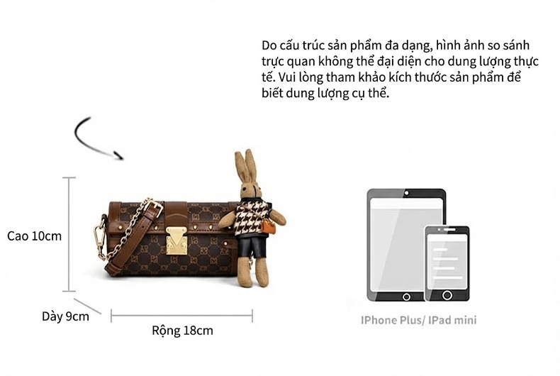 Túi Đeo Chéo Nữ Dáng Trống Mini Có Dây Xích Đeo Vai Màu Nâu chi tiết 10