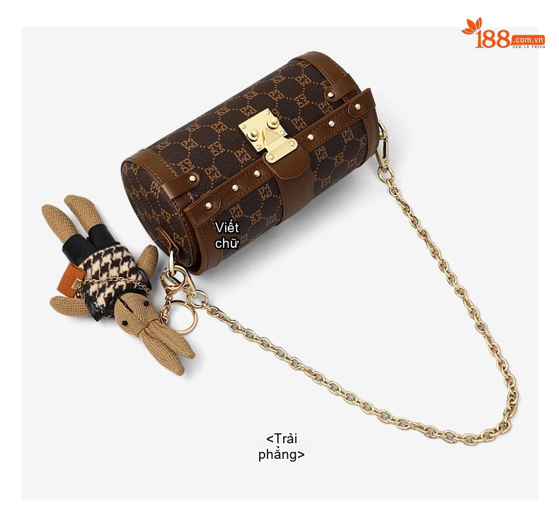 Túi Đeo Chéo Nữ Dáng Trống Mini Có Dây Xích Đeo Vai Màu Nâu chi tiết 16