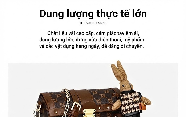 Túi Đeo Chéo Nữ Dáng Trống Mini Có Dây Xích Đeo Vai Màu Nâu chi tiết 20