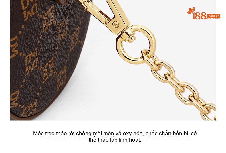 Túi Đeo Chéo Nữ Dáng Trống Mini Có Dây Xích Đeo Vai Màu Nâu chi tiết 25