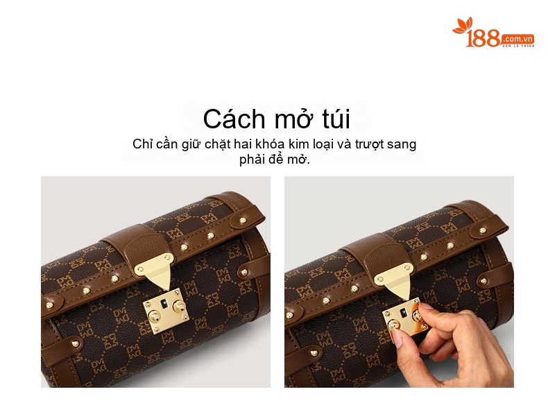 Túi Đeo Chéo Nữ Dáng Trống Mini Có Dây Xích Đeo Vai Màu Nâu chi tiết 1