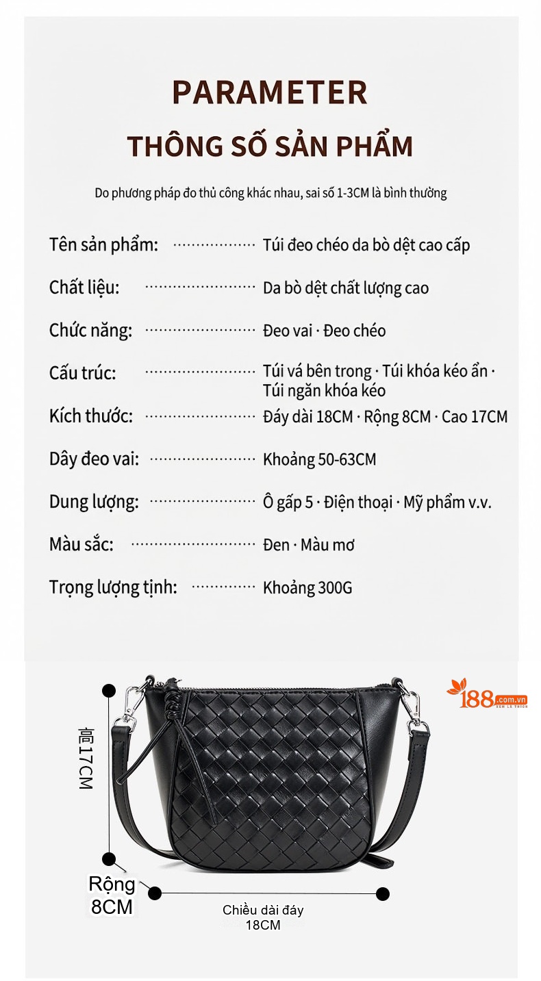 Túi Đeo Chéo Nữ Dáng Túi G饺子 Da Thật Đeo Vai Màu Đen, Kem chi tiết 3