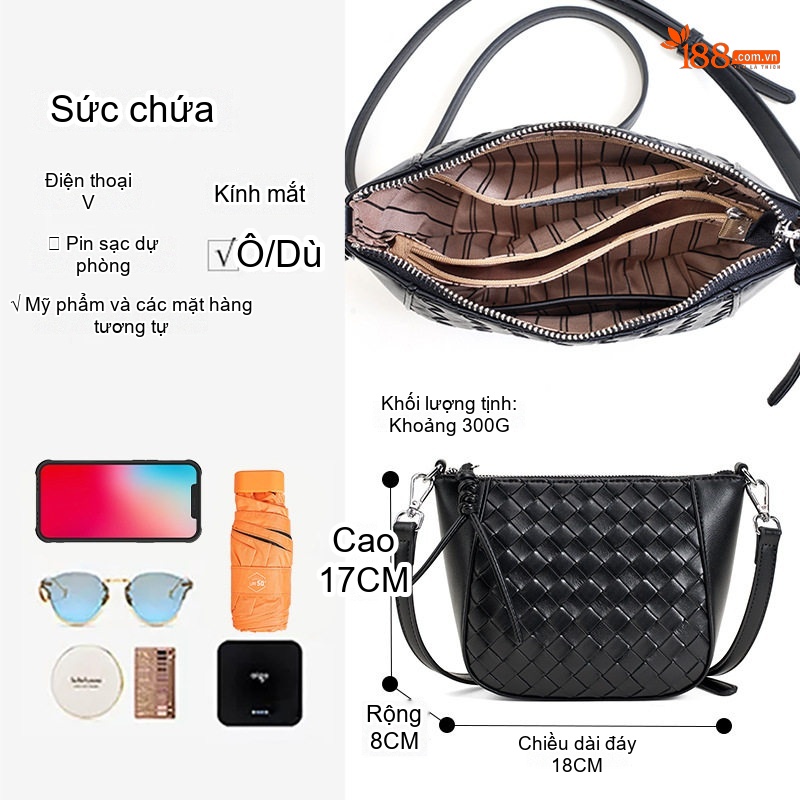 Túi Đeo Chéo Nữ Dáng Túi G饺子 Da Thật Đeo Vai Màu Đen, Kem