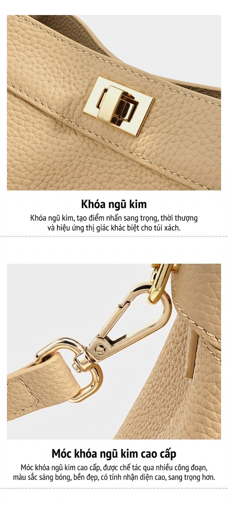 Túi Đeo Chéo Nữ Dáng Xô Vân Da Thời Trang Công Sở Màu Kem chi tiết 14
