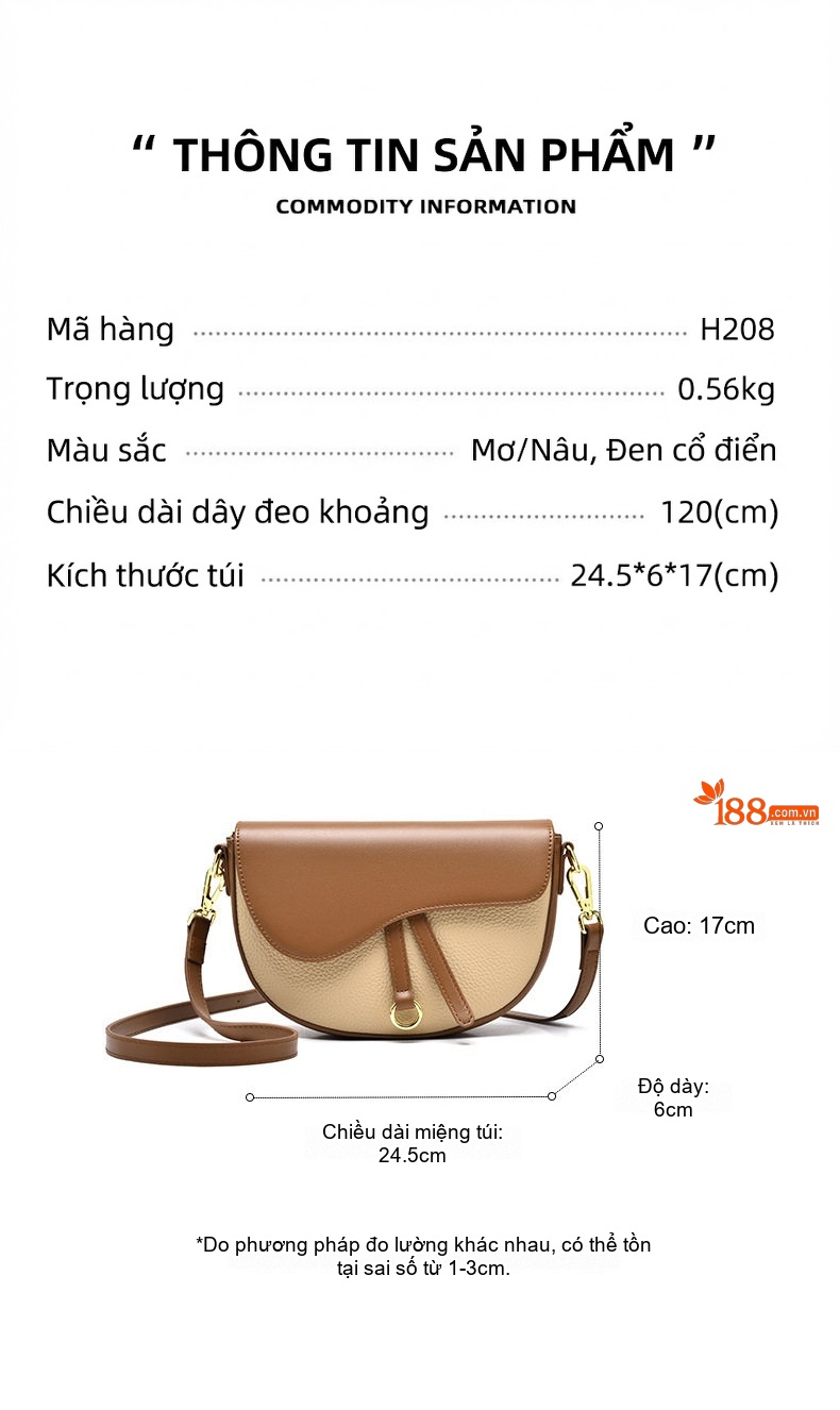 Túi Đeo Chéo Nữ Dáng Yên Ngựa Phối Màu Nâu, Kem, Đen chi tiết 4