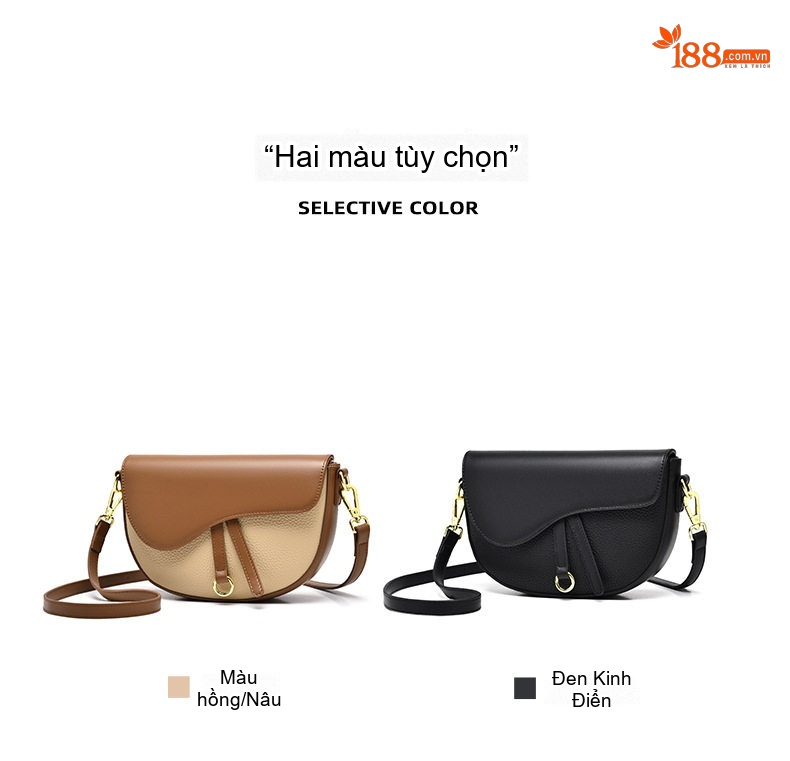 Túi Đeo Chéo Nữ Dáng Yên Ngựa Phối Màu Nâu, Kem, Đen chi tiết 2
