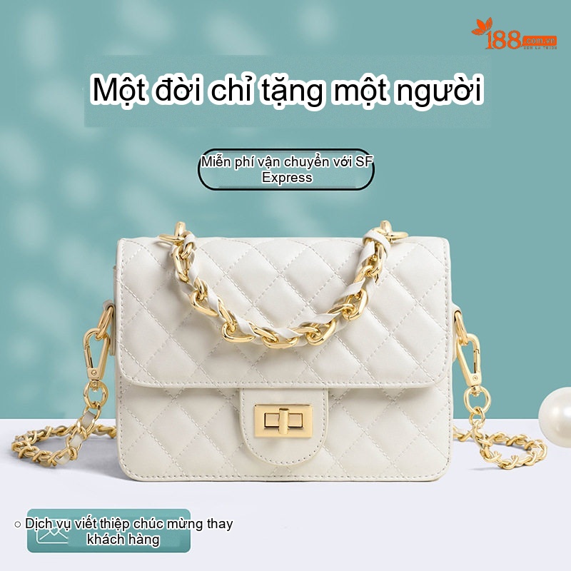 Túi Đeo Chéo Nữ Dây Xích Quả Trám Da Bóng Mini Màu Trắng