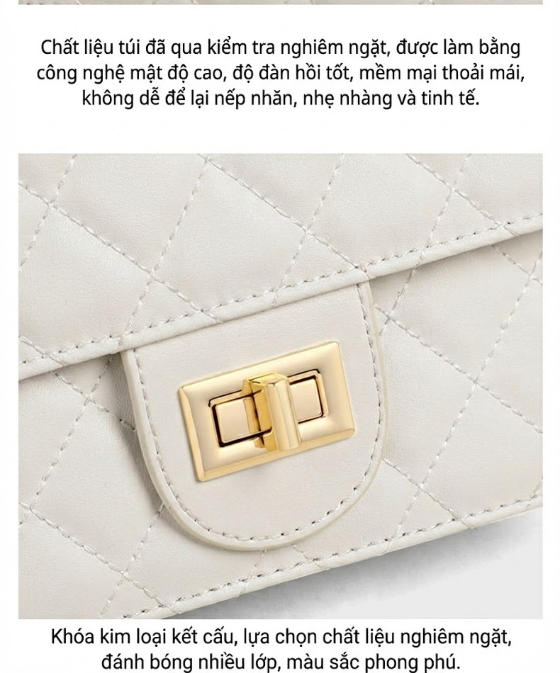 Túi Đeo Chéo Nữ Dây Xích Quả Trám Da Bóng Mini Màu Trắng chi tiết 9