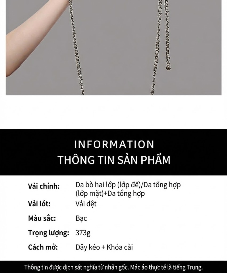 Túi Đeo Chéo Nữ Hình Hộp Chữ Nhật Da Bóng Quả Trám Dây Xích Màu Bạc chi tiết 6