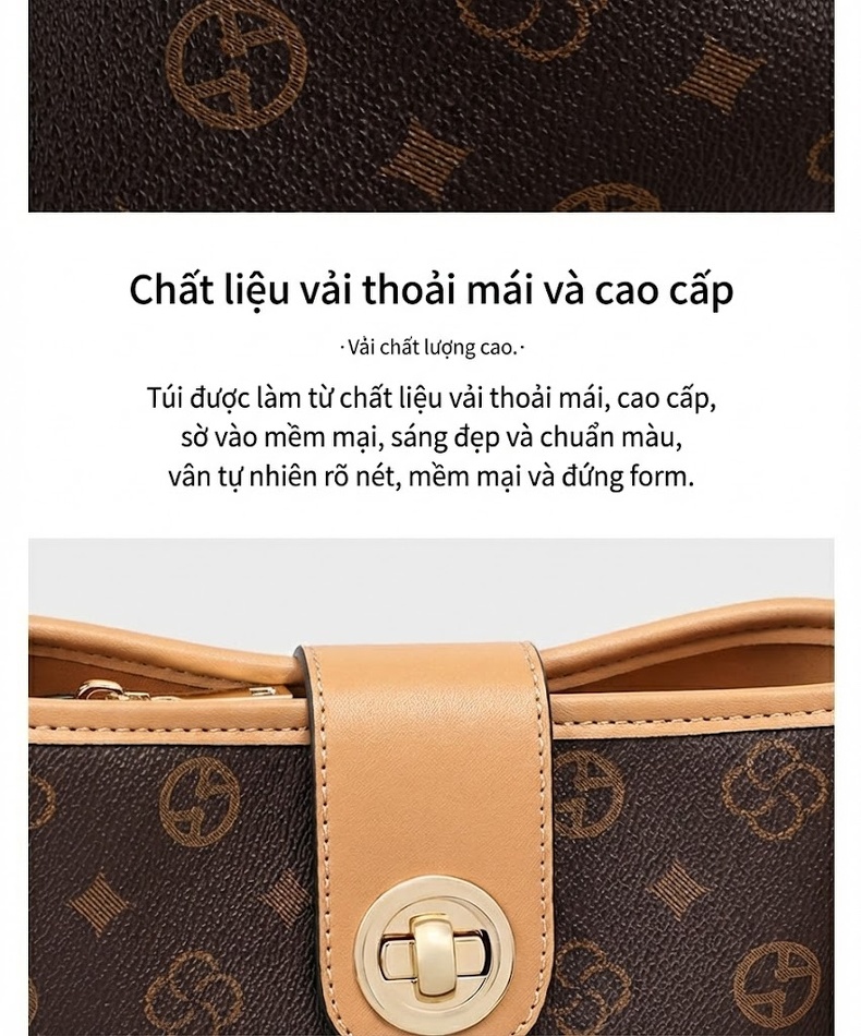 Túi Đeo Chéo Nữ Hình Xô Bề Mặt Da Bóng Họa Tiết Cổ Điển, Dây Xích Vàng chi tiết 9