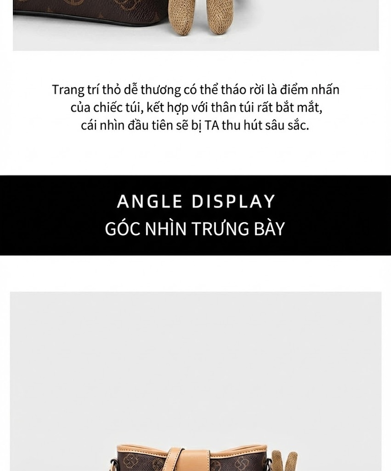 Túi Đeo Chéo Nữ Hình Xô Bề Mặt Da Bóng Họa Tiết Cổ Điển, Dây Xích Vàng chi tiết 11