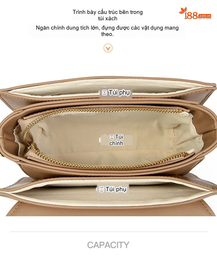 Túi Đeo Chéo Nữ Họa Tiết Chữ Đeo Vai Phong Cách Thời Trang Màu Nâu, Be chi tiết 16