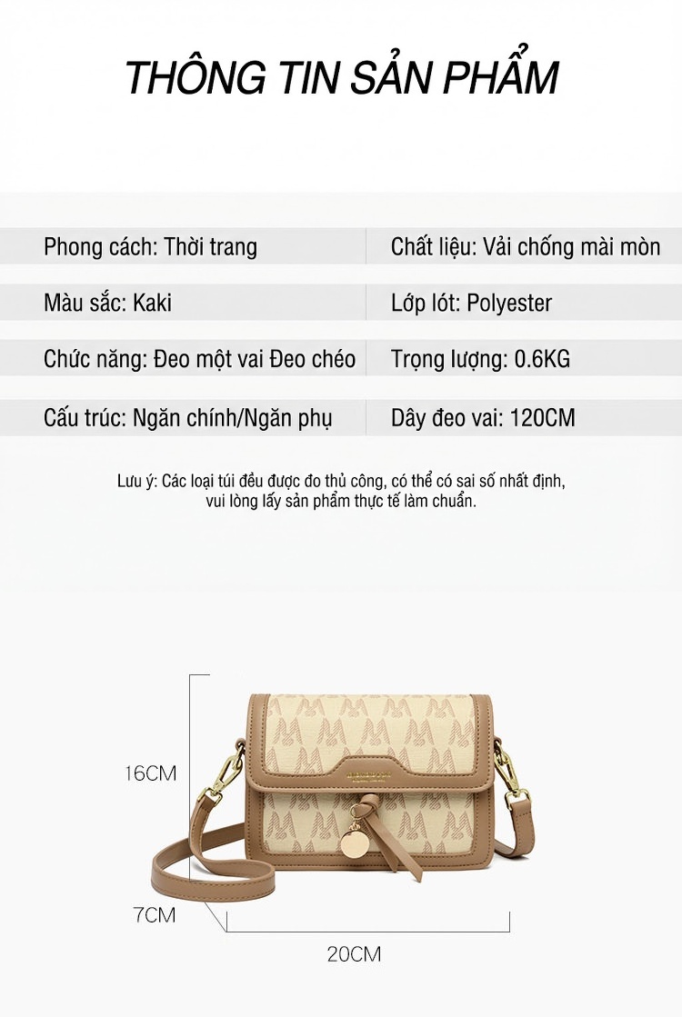 Túi Đeo Chéo Nữ Họa Tiết Chữ Đeo Vai Phong Cách Thời Trang Màu Nâu, Be chi tiết 4