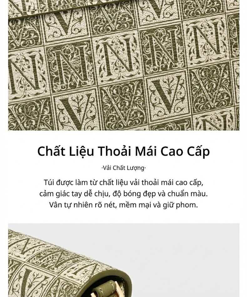 Túi Đeo Chéo Nữ Họa Tiết Chữ V Dây Xích Kim Loại Kiểu Túi Phong Bì Màu Xanh Lá chi tiết 11