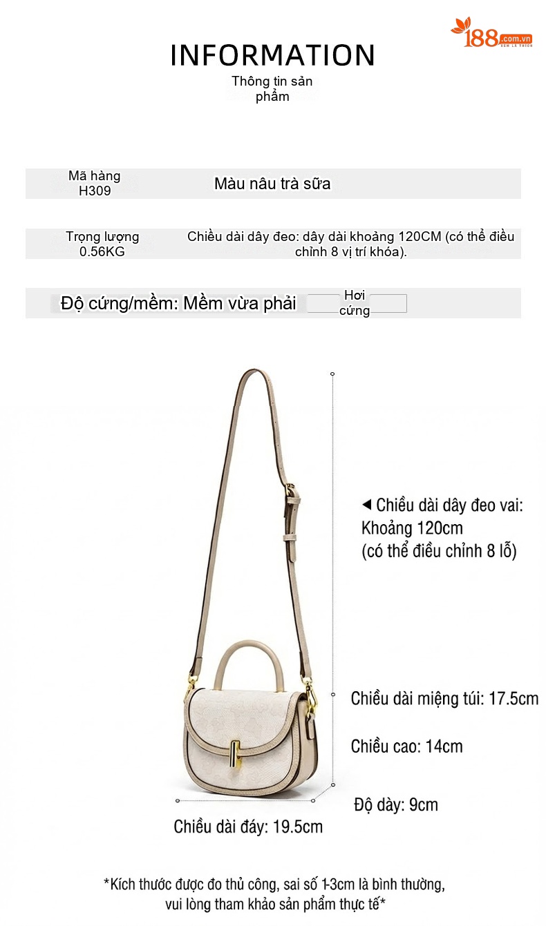 Túi Đeo Chéo Nữ Họa Tiết Hoa Nhỏ Kiểu Dáng Yên Ngựa Vải Canvas Khóa Kim Loại Màu Kem chi tiết 2