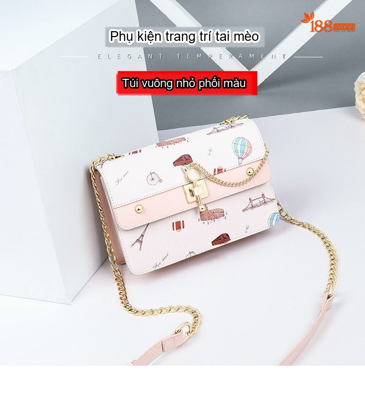 Túi Đeo Chéo Nữ Họa Tiết In Hình Dây Xích Phong Cách Tiểu Thư chi tiết 1