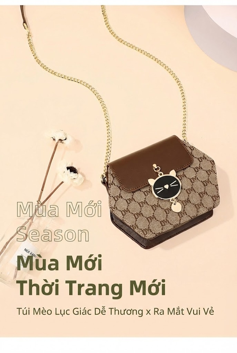 Túi Đeo Chéo Nữ Họa Tiết Thời Trang Cao Cấp Dây Xích Màu Nâu chi tiết 1