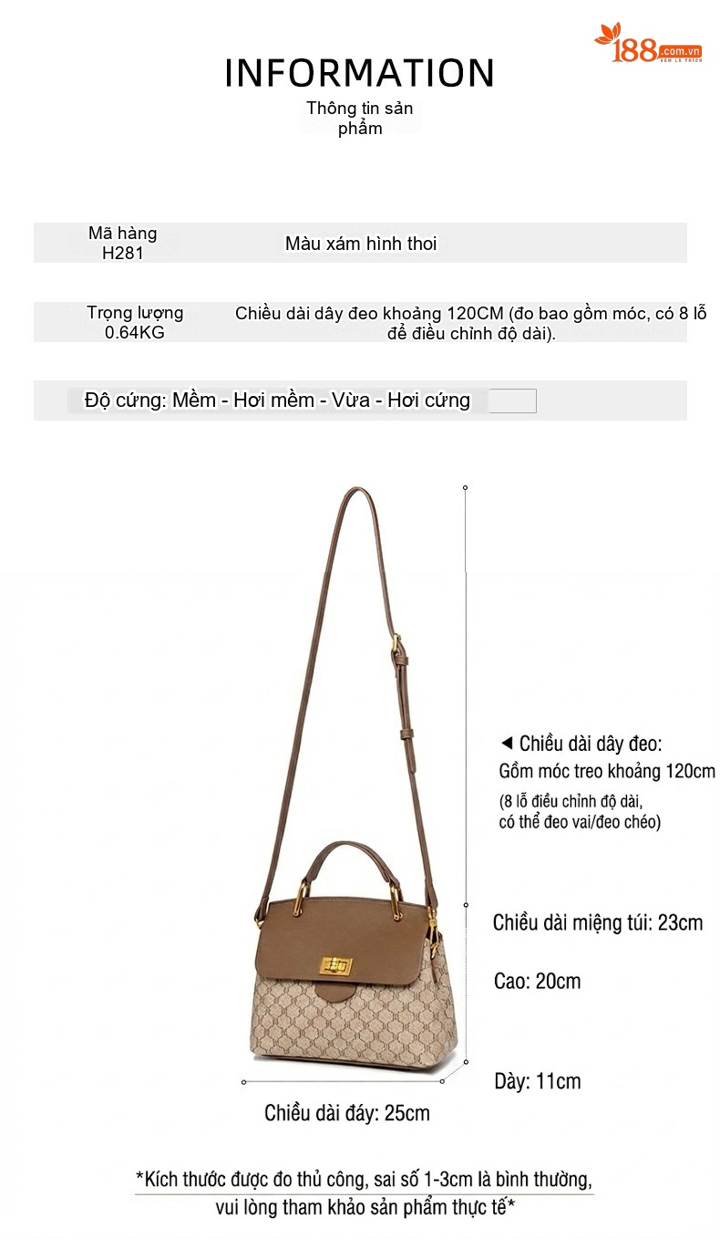 Túi Đeo Chéo Nữ Họa Tiết Vintage Cao Cấp Túi Xách Tay Nữ Màu Nâu chi tiết 2
