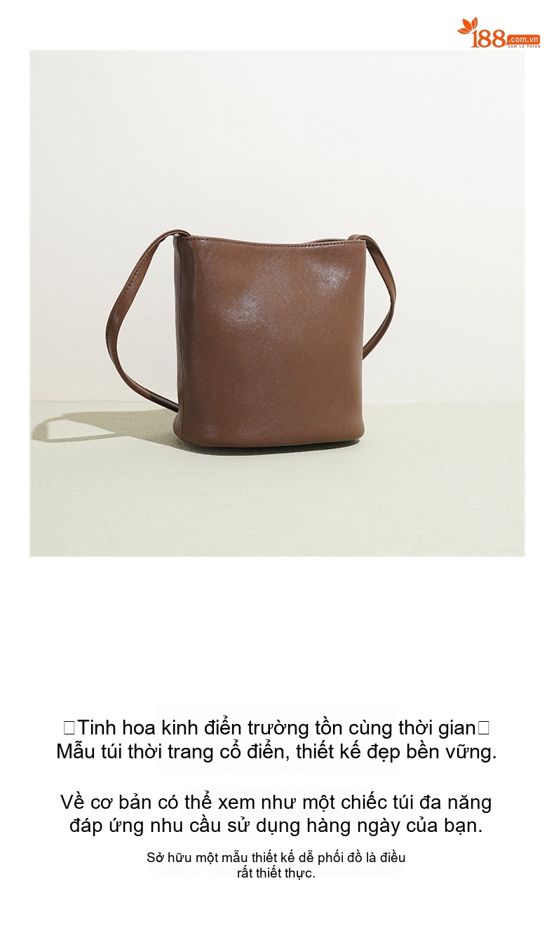 Túi Đeo Chéo Nữ Kiểu Dáng Bucket Nhỏ Gọn Thời Trang Da Thật Màu Nâu, Đen chi tiết 9
