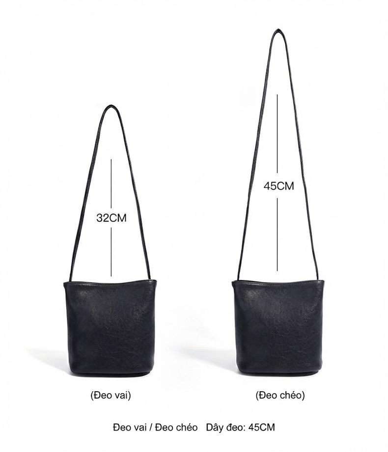 Túi Đeo Chéo Nữ Kiểu Dáng Bucket Nhỏ Gọn Thời Trang Da Thật Màu Nâu, Đen chi tiết 11
