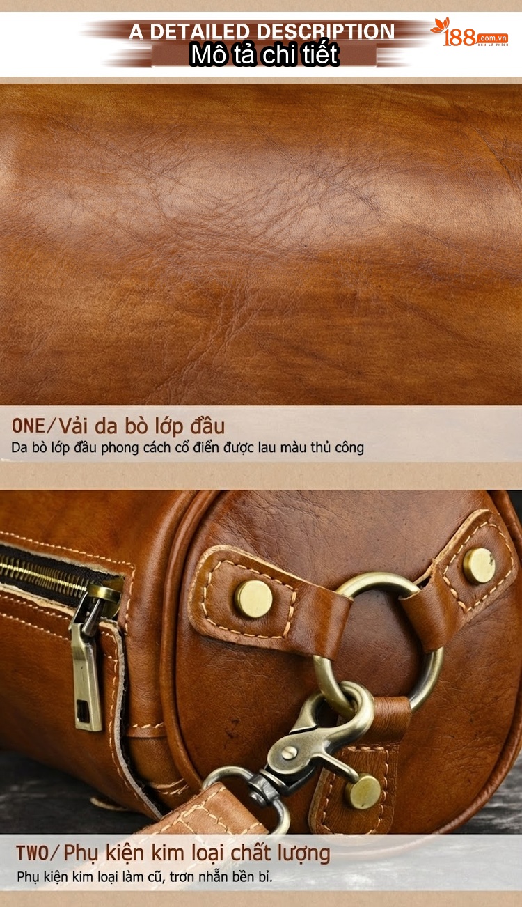 Túi Đeo Chéo Nữ Kiểu Dáng Trống Da Bóng Vintage Hàn Quốc Màu Nâu chi tiết 11