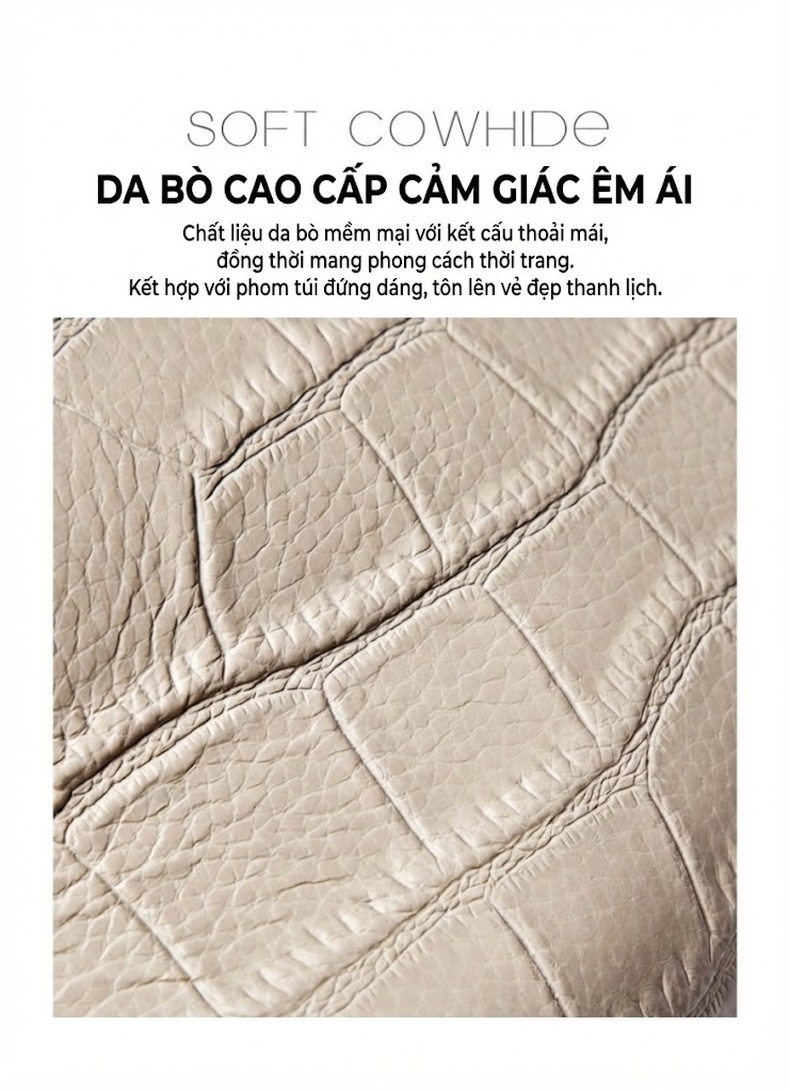 Túi Đeo Chéo Nữ Mini Da Bò Dáng Trống Hai Dây Đeo Màu Kem chi tiết 5