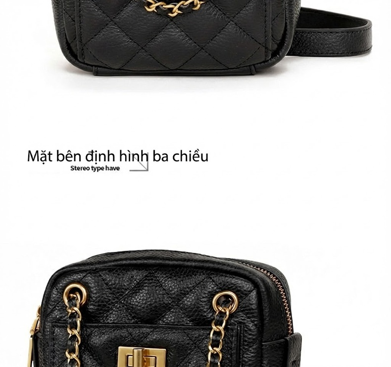Túi Đeo Chéo Nữ Mini Da Bò Dây Xích Thời Trang Cao Cấp Màu Đen, Hồng, Xám, Trắng chi tiết 14