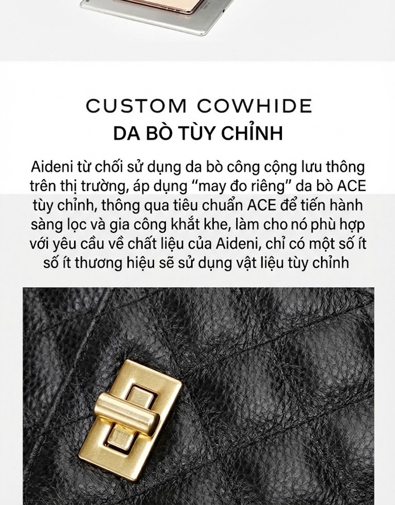 Túi Đeo Chéo Nữ Mini Da Bò Dây Xích Thời Trang Cao Cấp Màu Đen, Hồng, Xám, Trắng chi tiết 11