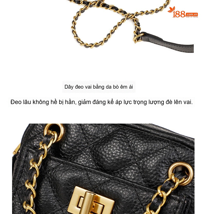 Túi Đeo Chéo Nữ Mini Da Bò Dây Xích Thời Trang Cao Cấp Màu Đen, Hồng, Xám, Trắng chi tiết 19