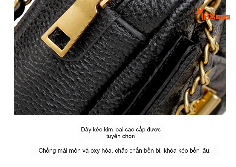 Túi Đeo Chéo Nữ Mini Da Bò Dây Xích Thời Trang Cao Cấp Màu Đen, Hồng, Xám, Trắng chi tiết 21