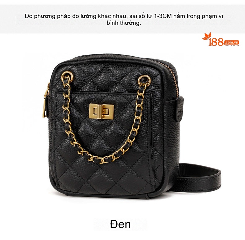 Túi Đeo Chéo Nữ Mini Da Bò Dây Xích Thời Trang Cao Cấp Màu Đen, Hồng, Xám, Trắng chi tiết 6
