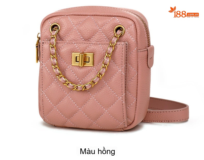 Túi Đeo Chéo Nữ Mini Da Bò Dây Xích Thời Trang Cao Cấp Màu Đen, Hồng, Xám, Trắng chi tiết 7