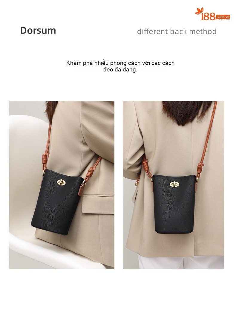 Túi Đeo Chéo Nữ Mini Da Bóng Cao Cấp Phong Cách Hàn Quốc Màu Đen chi tiết 6