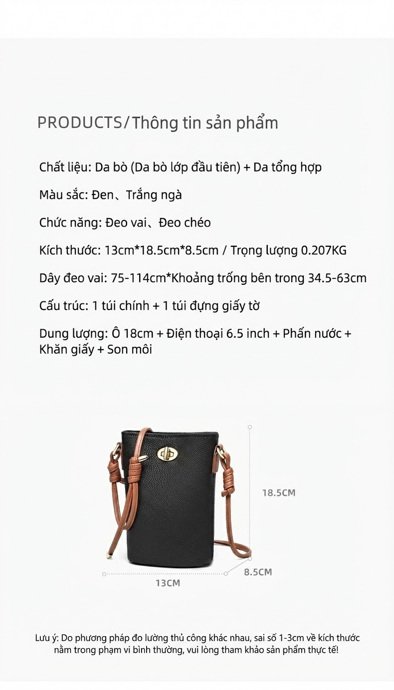 Túi Đeo Chéo Nữ Mini Da Bóng Cao Cấp Phong Cách Hàn Quốc Màu Đen chi tiết 8