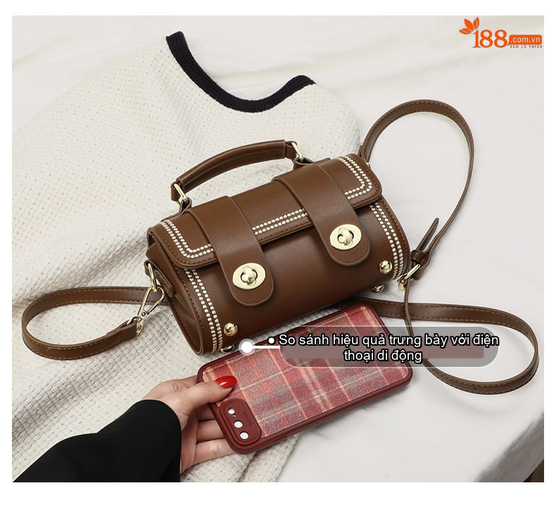 Túi Đeo Chéo Nữ Mini Da Bóng Cao Cấp Phong Cách Nhỏ Gọn Màu Nâu chi tiết 5
