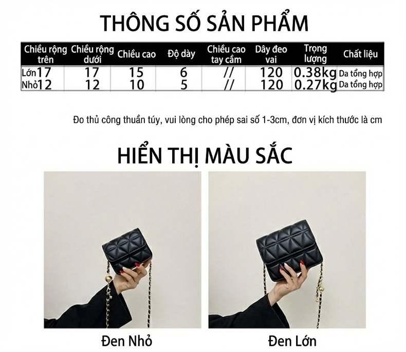 Túi Đeo Chéo Nữ Mini Da Bóng Dây Xích Thời Trang Màu Đen chi tiết 2