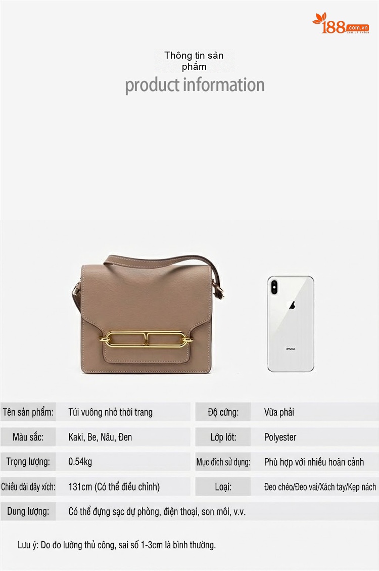 Túi Đeo Chéo Nữ Mini Da Mờ Khóa Kim Loại Size 19cm Màu Be, Đen, Trắng, Nâu chi tiết 4