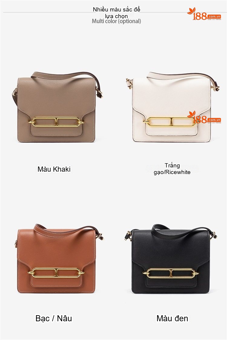 Túi Đeo Chéo Nữ Mini Da Mờ Khóa Kim Loại Size 19cm Màu Be, Đen, Trắng, Nâu chi tiết 5