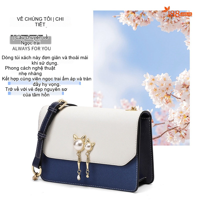 Túi Đeo Chéo Nữ Mini Da Mờ Phong Cách Hàn Quốc Màu Trắng, Xanh Navy chi tiết 4