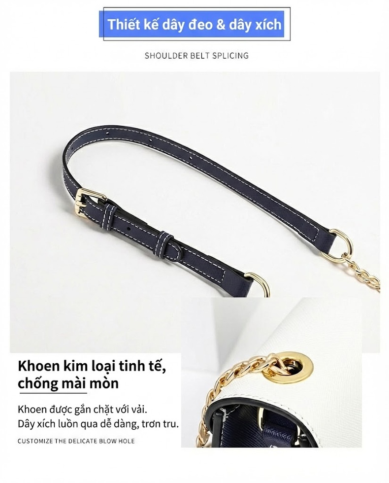 Túi Đeo Chéo Nữ Mini Da Mờ Phong Cách Hàn Quốc Màu Trắng, Xanh Navy chi tiết 6