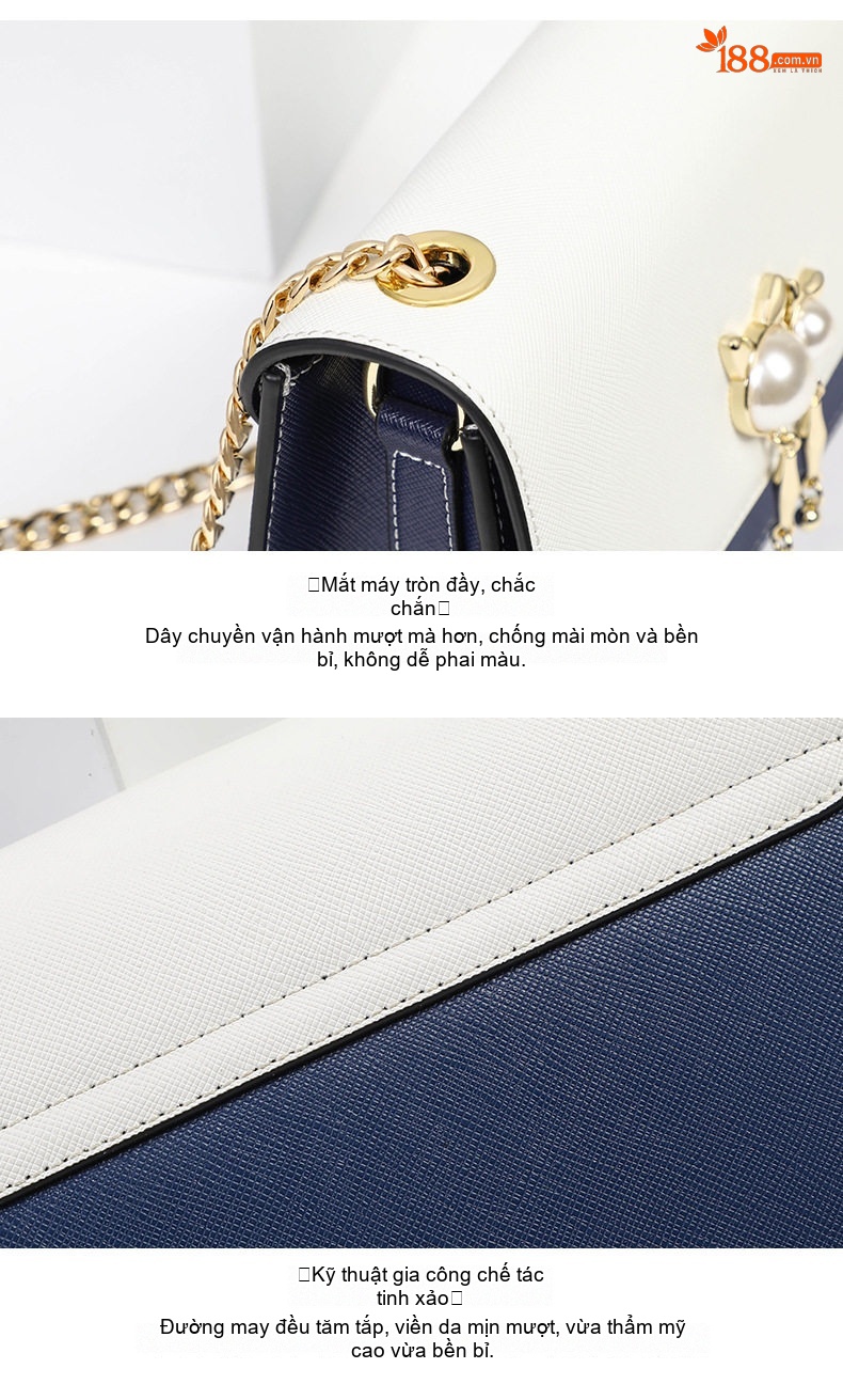 Túi Đeo Chéo Nữ Mini Da Mờ Phong Cách Hàn Quốc Màu Trắng, Xanh Navy chi tiết 8