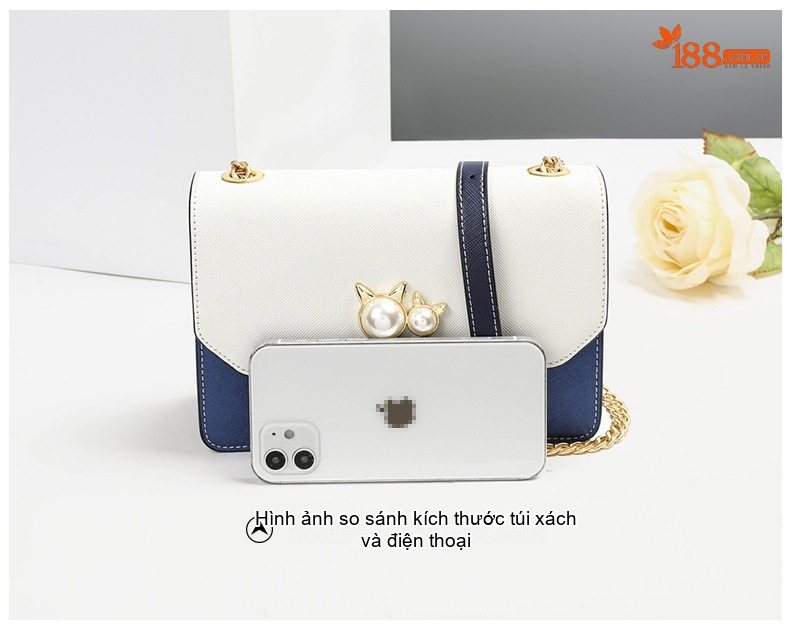 Túi Đeo Chéo Nữ Mini Da Mờ Phong Cách Hàn Quốc Màu Trắng, Xanh Navy chi tiết 10