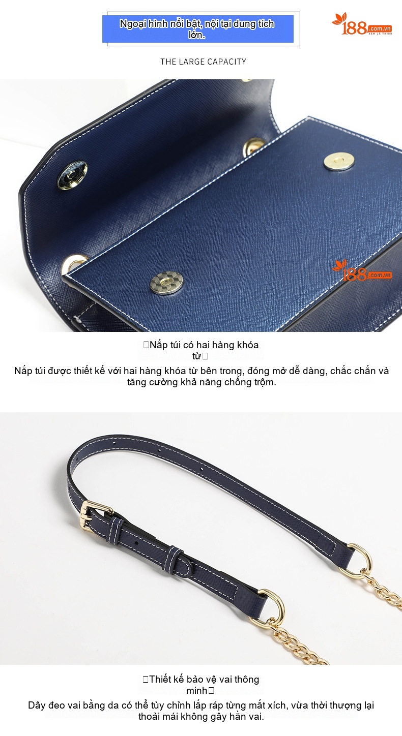 Túi Đeo Chéo Nữ Mini Da Mờ Phong Cách Hàn Quốc Màu Trắng, Xanh Navy chi tiết 7