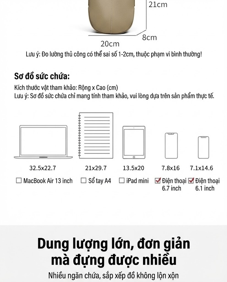 Túi Đeo Chéo Nữ Mini Da Mờ Phong Cách Thời Trang Màu Be chi tiết 3