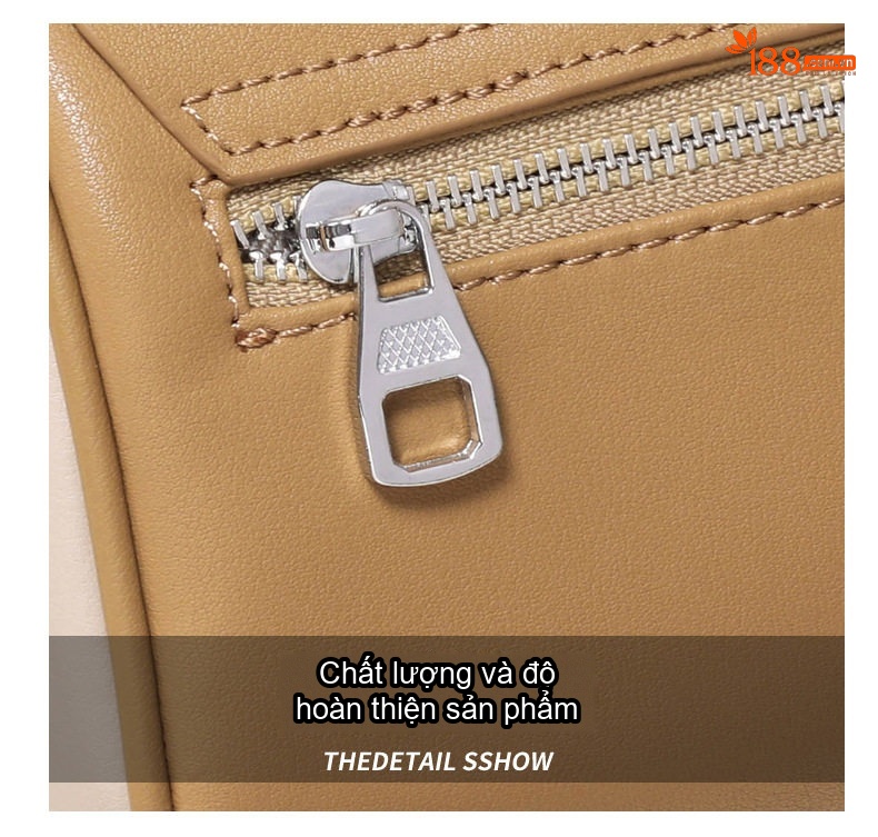 Túi Đeo Chéo Nữ Mini Da Thật Thiết Kế Hình Trụ Màu Nâu, Kem chi tiết 6