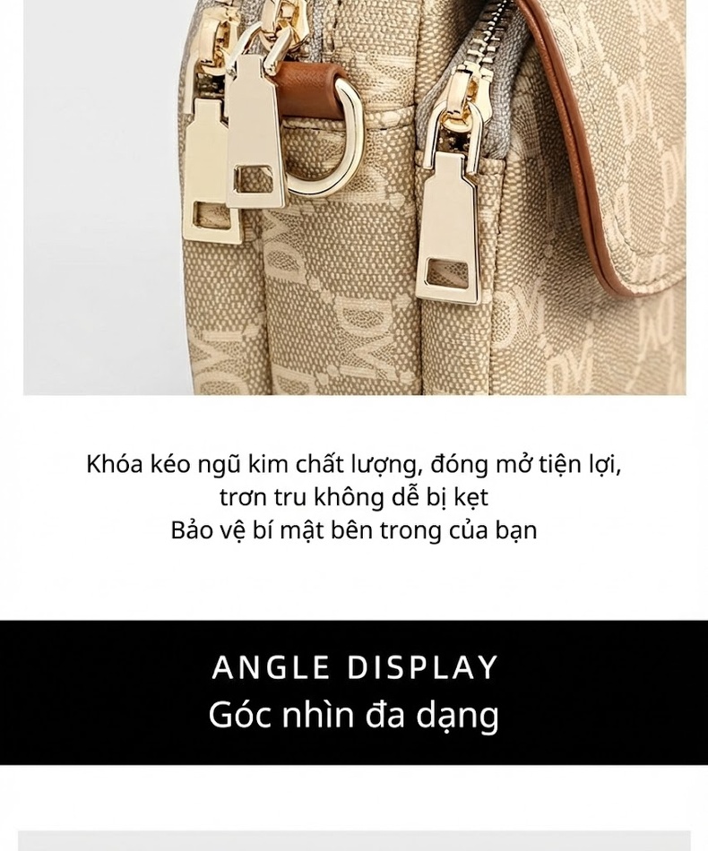 Túi Đeo Chéo Nữ Mini Dáng Tròn Họa Tiết Chữ Kèm Móc Gấu Màu Be chi tiết 13
